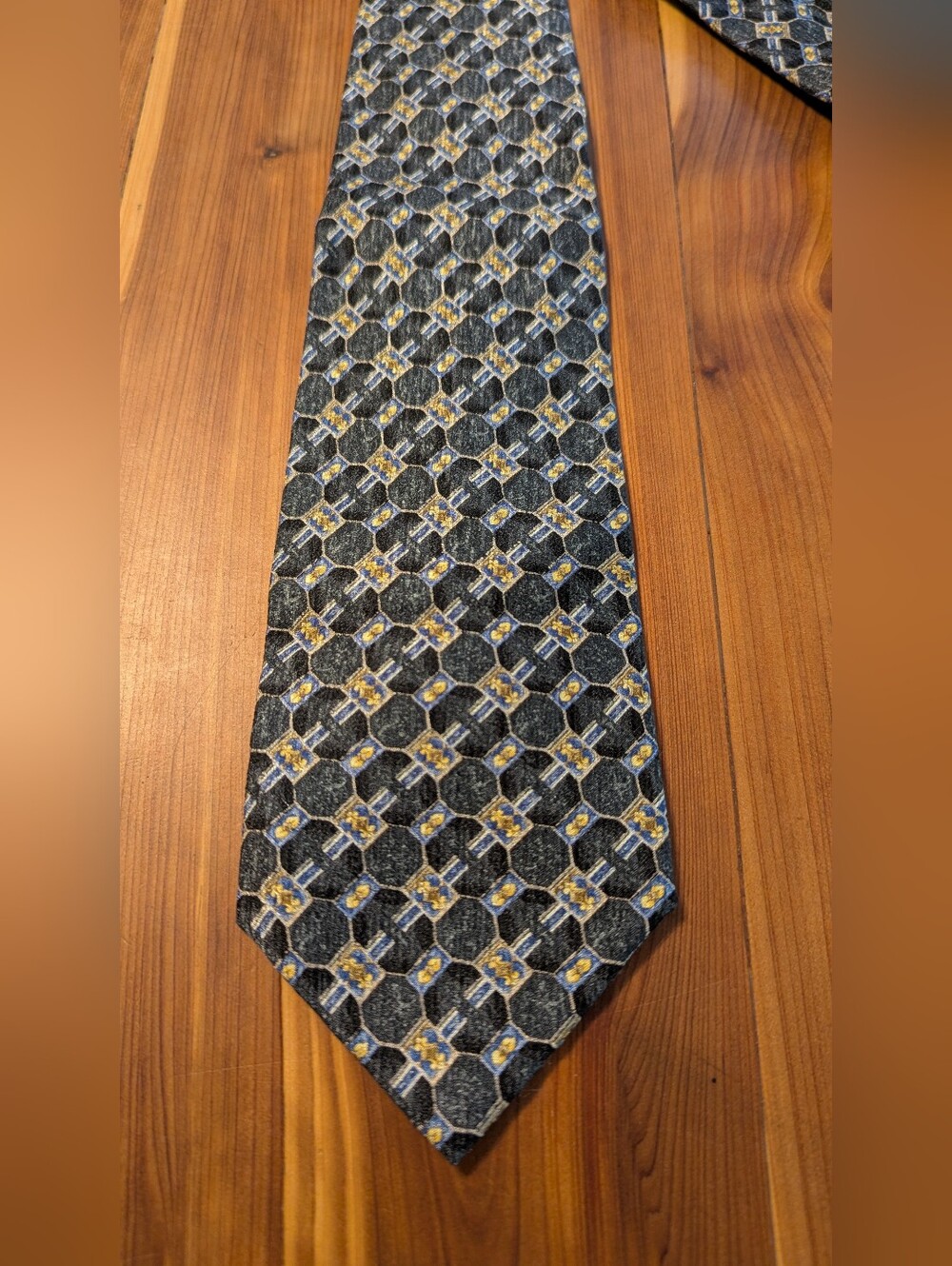 Club Room Blue and Gold Geometric Silk Tie
